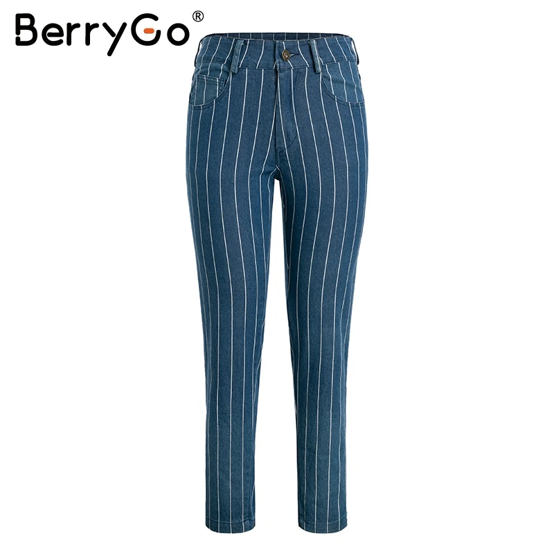 BerryGo сексуальные Полосатые джинсовые штаны женские летние модные на молнии с