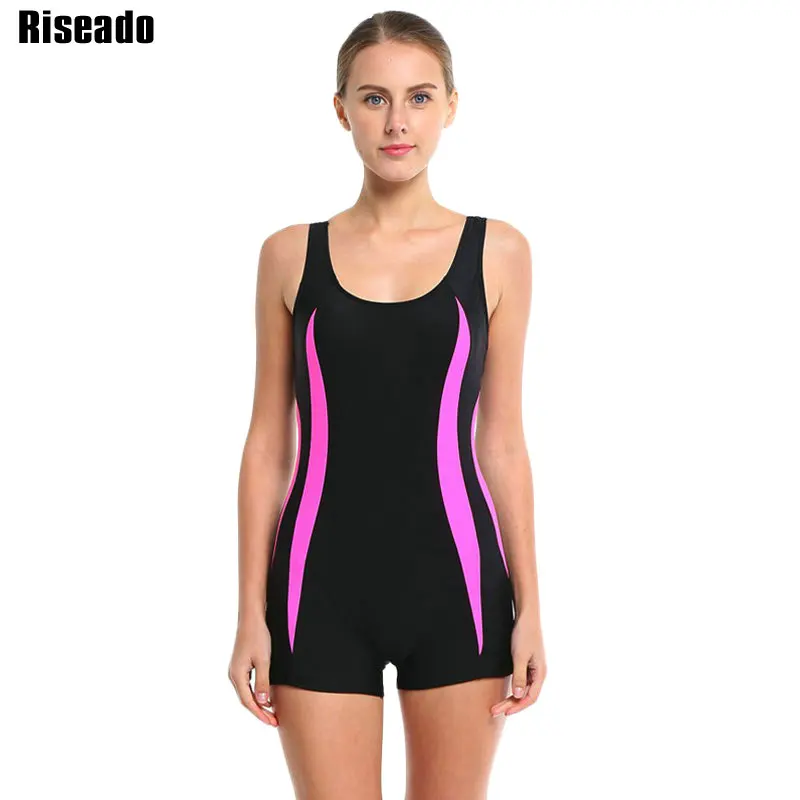 

Riseado Swimwear Women Sports One Piece Swimsuit 2019 Patchwork Swimming Suits for Women Boyshorts Racer Back Bathing Suits