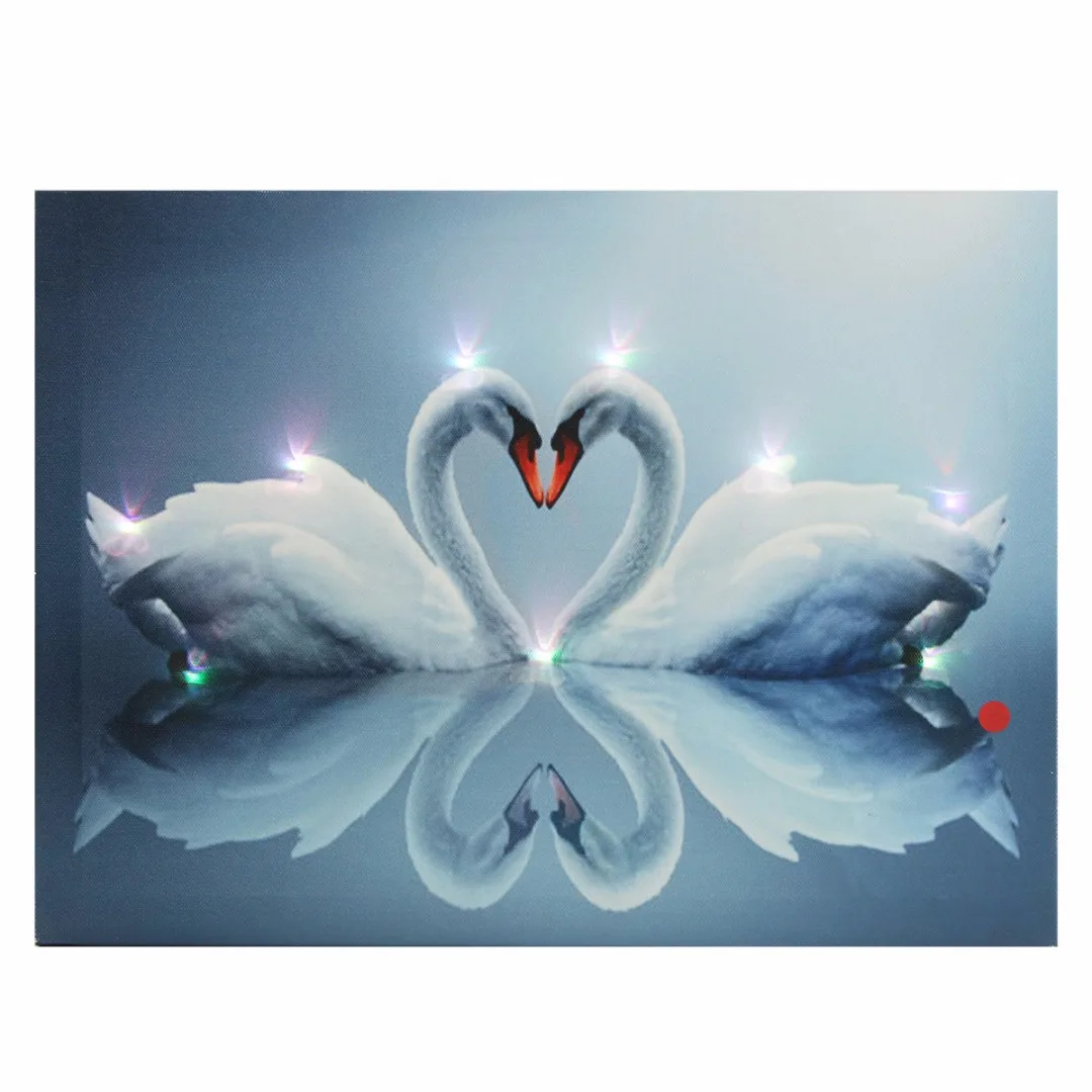 LED Light Up Love Swan Canvas Print Picture Wall Hanging Christmas Decor 30x40cmCanvas Wall Art Pictures Home Decor Living Room