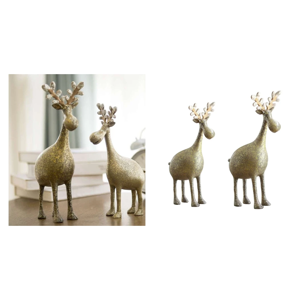 

2Pcs Creative Resin Crafts Elk Figurine Statue Office Table Decoration