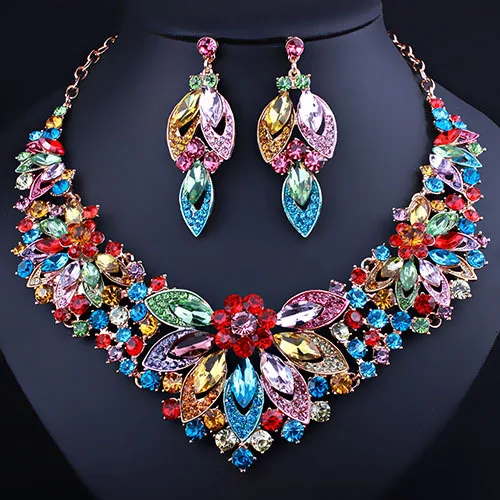 

Fashion Jewelry Sets Wedding Necklace Earring for Bridal Party Dress Jewelry Accessories Leaves Flowers Rhinestone Women's Gift