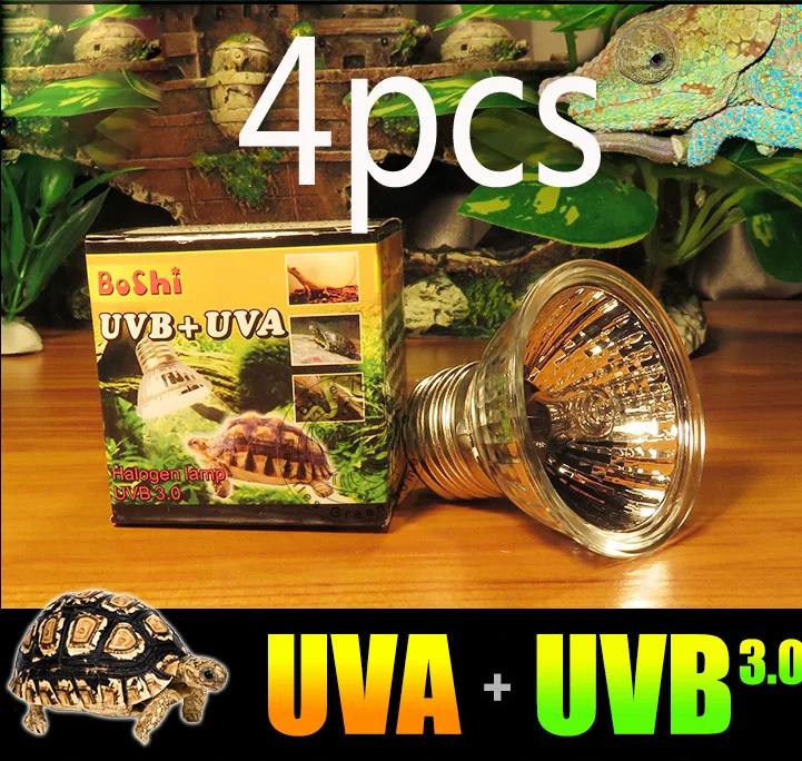 

4-pack Reptile Vivarium Sunning Heat Tungsten Halogen UVB + UVA Baking Light Bulb emits a broad-spectrum light 220v