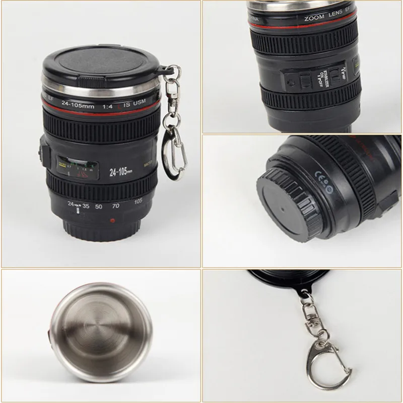 50 ml de la Lente de la cámara Tazas ABS + Acero inoxidable emulación Cámara termo de agua de la taza de botella de Whisky de copas de vino para acampar al aire libre