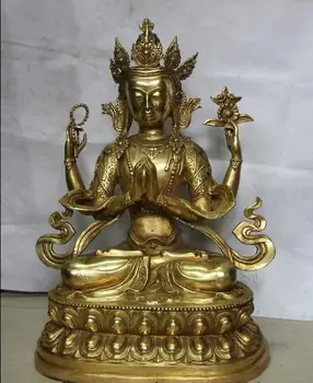 

27 Tibet Buddhism Copper Brass Four-armed Avalokitesvara Guanyin Kwan-yin Statue