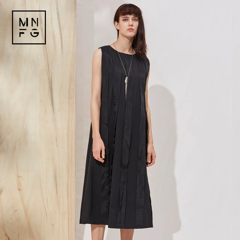 

MNFG by Amii Vintage Summer Dress 2018 Loose Strip O Neck Sleeveless Female Dresses