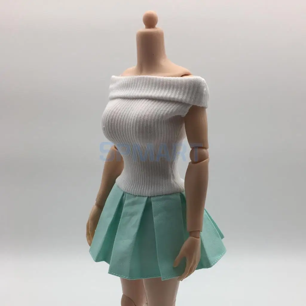 1/6 Scale Off Shoulder Flared Pleated Dress and Briefs Set for 12 INCH Action Figure    Kumik Cy Girls Accessories