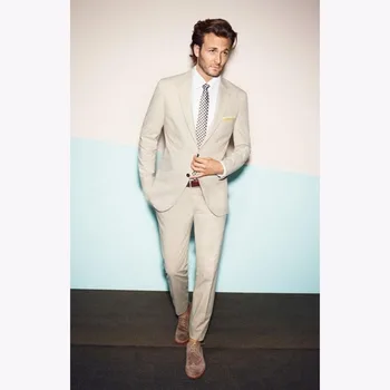 

New 2020 Custom Made Beige Wedding men suit Tuxedos Cheap Real Image Three Piece Formal Groom Men Suits ( jacket+Pants+tie)
