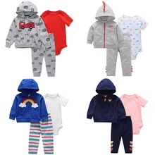 3 шт./партия Одежда для маленьких девочек, одежда для новорожденных и малышей 6-24 месяцев, Детский комбинезон на осень, весну, зиму+ штаны+ пальто, комплекты одежды для маленьких мальчиков