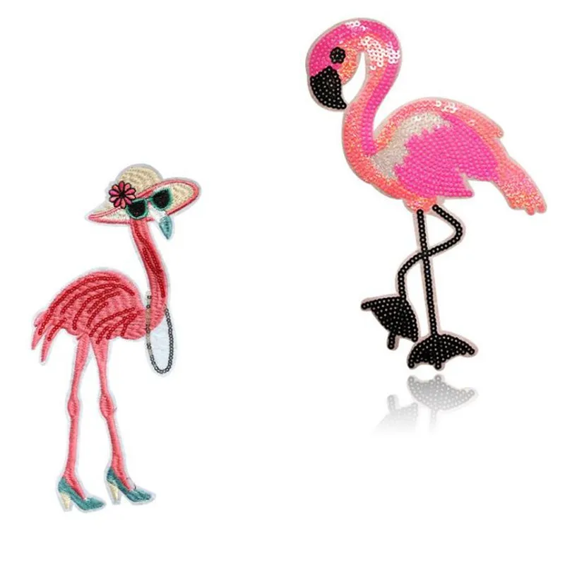 

Clothing Women Shirt Top Diy Animal Patch Flamingo Sequins deal with it T-shirt girls Punk Biker Patches for clothes 3D Stickers