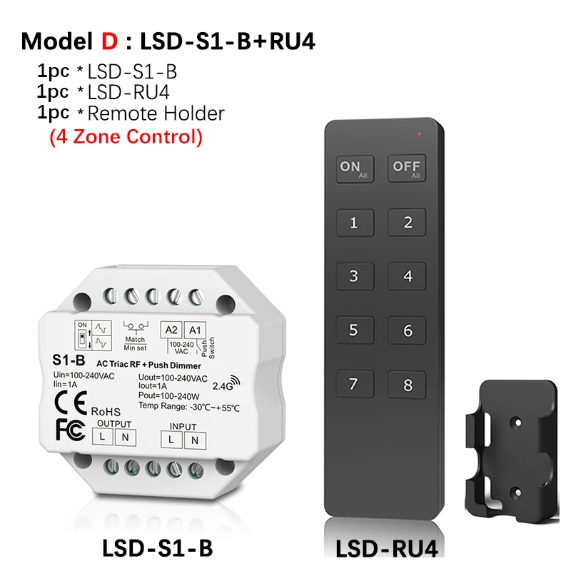 Диммер СВЕТОДИОДНЫЙ 220 в 230 В 110 В AC Triac беспроводной Wifi РЧ с регулируемой яркостью кнопочный переключатель с 2,4G дистанционный диммер для светодиодный лампы S1-B - Цвет: Model D