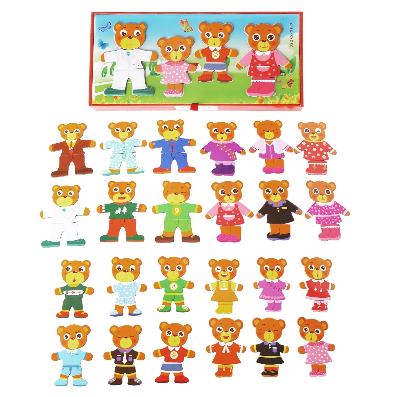 

Kids Toys Cartoon Bear Dress Changing Clothes Baby Wooden Puzzle Toys Dress Jigsaw Early Educational Toys For Children Girl Gift