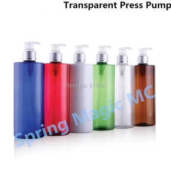 

500ml 6 colors Plastic Cosmetic Container With Transparent Press pump water/Lotion/Shampoo/shower gel Bottle,PET Cosmetic bottle