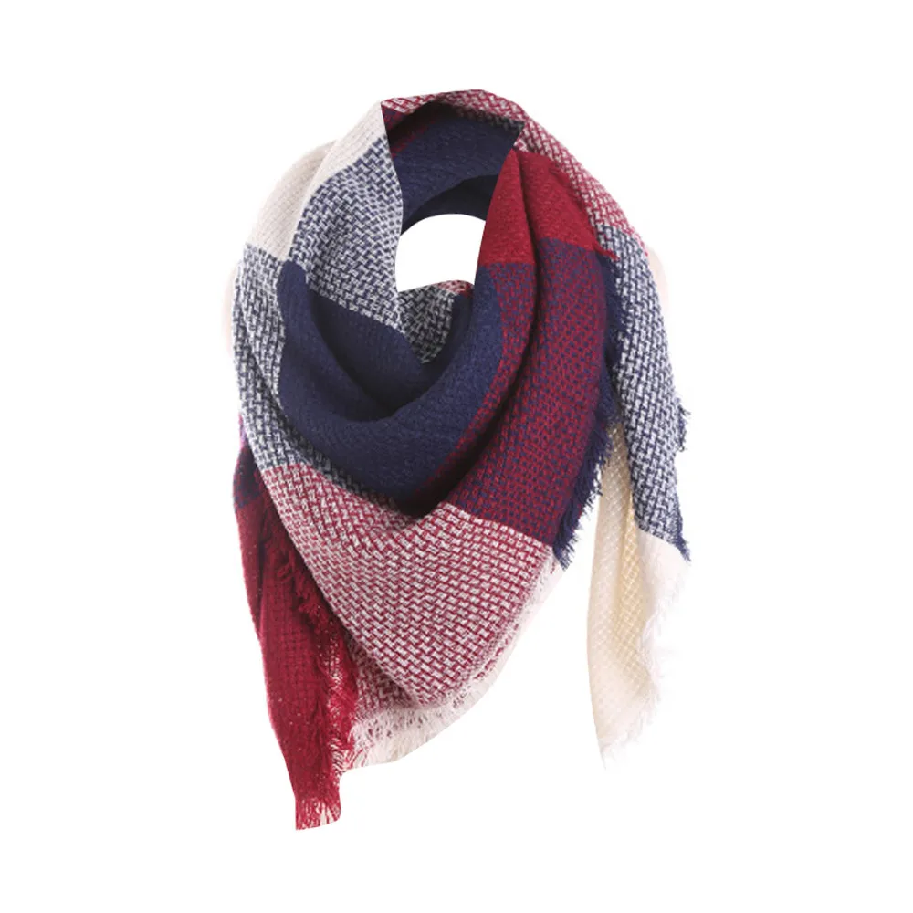 Зимний женский шарф люксовый бренд женский цветной стежок длинный шерстяной платок плед шейный шарф шаль Зимний кашемировый шарф - Цвет: Красный