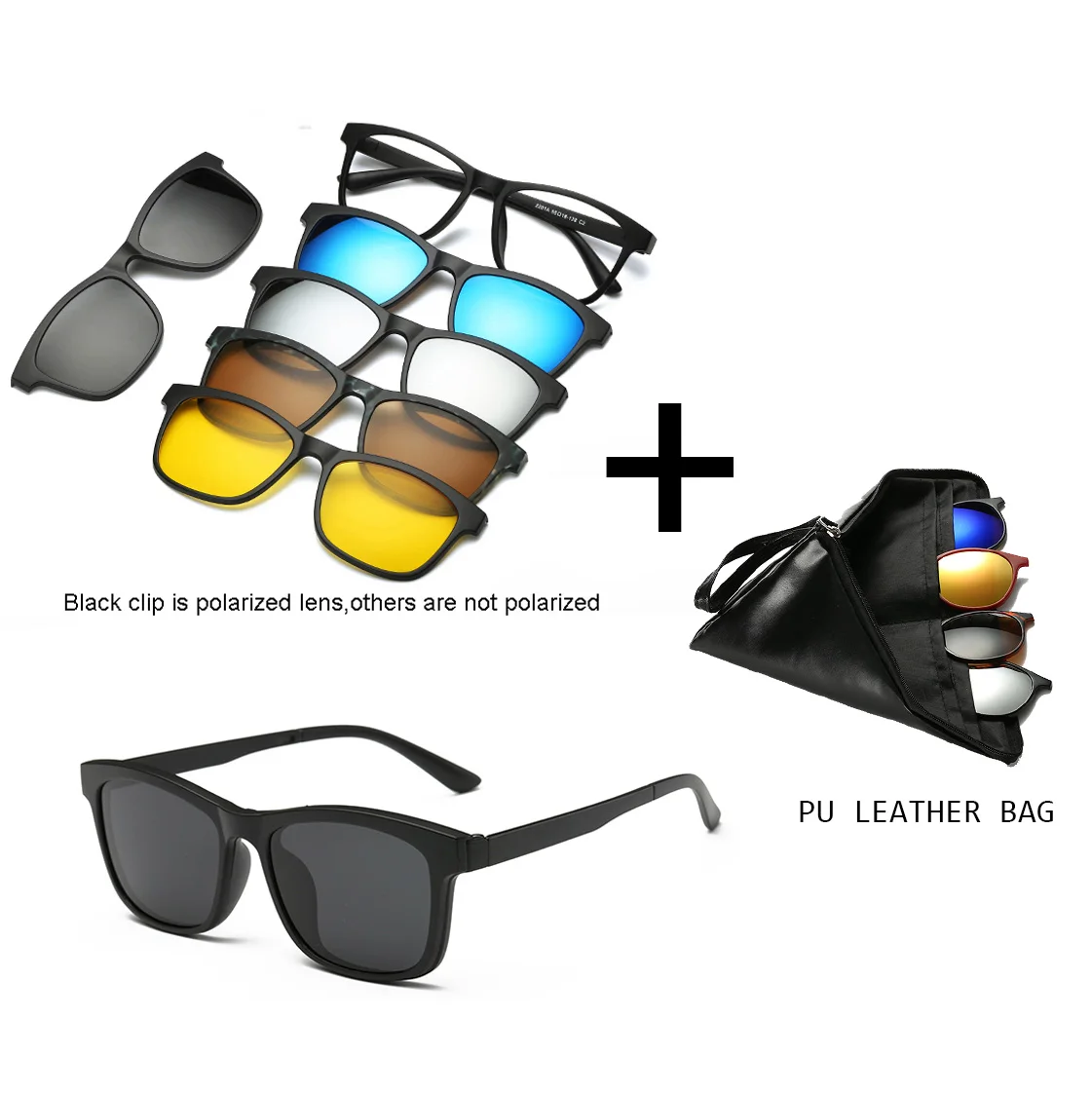 Магнит солнцезащитные очки клип на очки UV400 Туризм 5 поляризованные линзы для вождения очки зеркальные рецепту Близорукость очки с ПУ мешок - Цвет: 2201P
