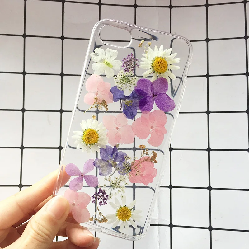 Real Dried Flowers Soft TPU Phone Case For iPhone X XR XS Max 6 6S 7 8 plus Silicone Cover Handmade Clear Pressed Case Coque New (7)
