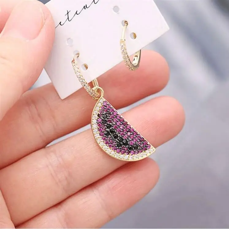 

New Fashion Personality Asymmetric Colorful Zirconia Hoop Earrings Female Party Dress Accessories Jewelry KE014