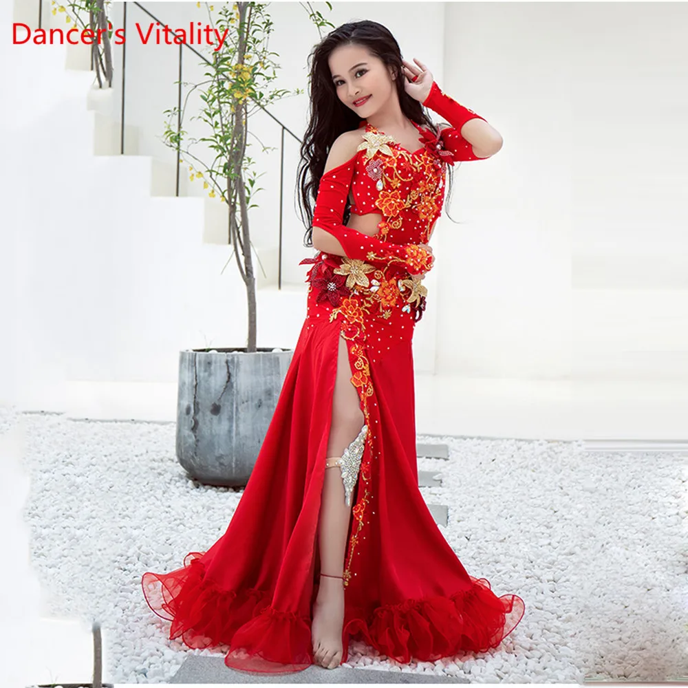 

New Children's Belly Dance Show Clothes Tailored Skirt Oriental Dance Suit for Kids S,M,L Performance Dress