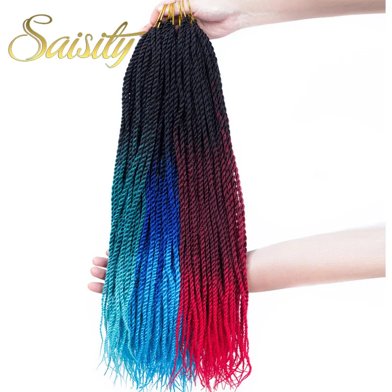 Saisity 1" Сенегальские закрученные косички волосы Омбре косички синтетические волосы для наращивания черные, светло-голубые вязанные косички