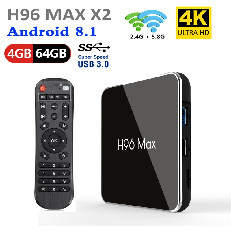 Hot Sell H96 maxX2 Android 8.1 Tv Box Amlogic S905X2 4GB+32G/64GB 2.4G+5G wifi USB 3.0 4K Smart Tv Support IPTV M3U Tv box Tv