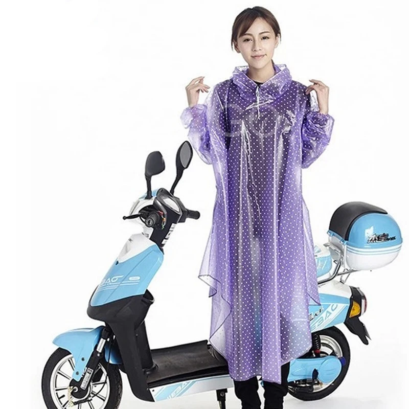 

Summer Durable Adults Polka Dot Waterproof Outdoor One-piece Dress Suit for Riding Motorcycle Bike PVC use in rainy day Purple