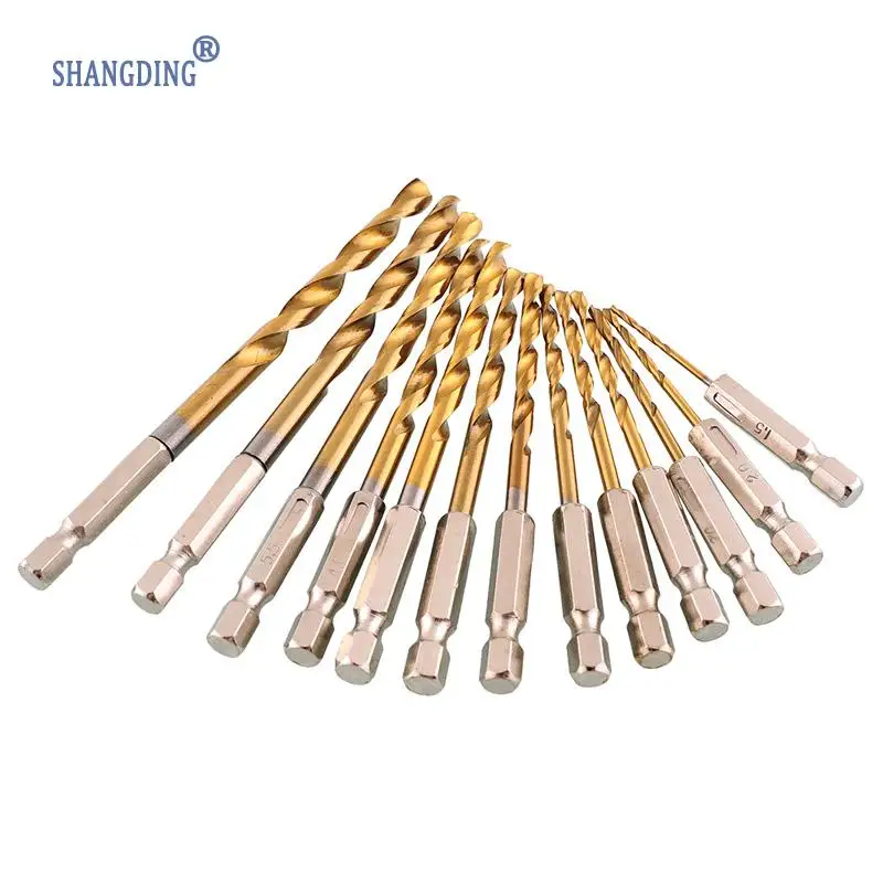 

13pcs/lot High Speed Steel HSS Titanium Coated Drill Bit Set 1/4 Hex Shank 1.5-6.5mm tungsten carbide Twist drill bits