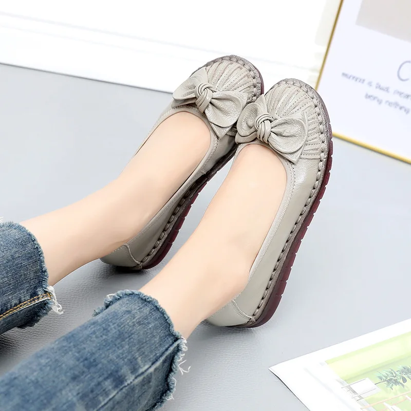 MUYANG Genuine Leather Spring Autumn Handmade Comfortable Shoes Women Loafers Soft Leather Women Flats Shoes