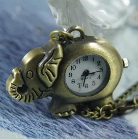 

2012 Free shipping hot sale wholesale ladies mens New Antique Pocket Watch Necklace bronze brass elephant wp363