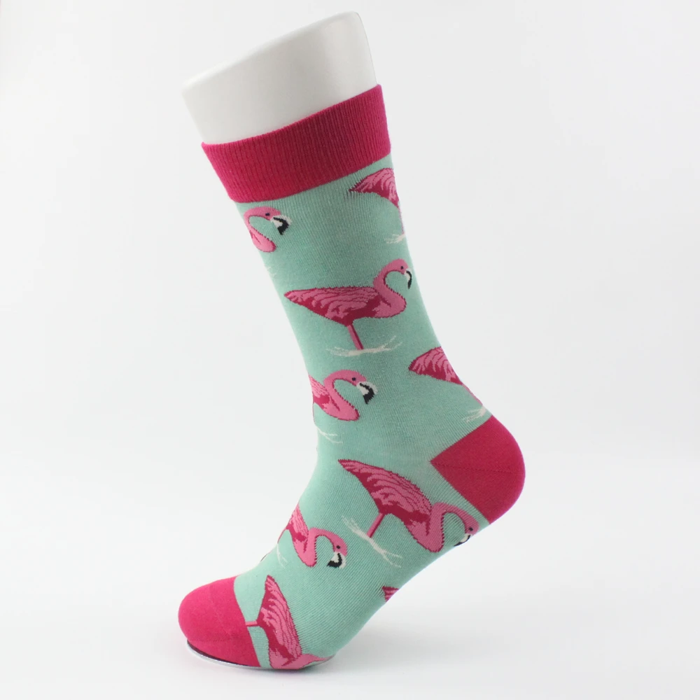 Модные женские и мужские хлопковые носки с принтом Happy Flamingos разноцветные мягкие