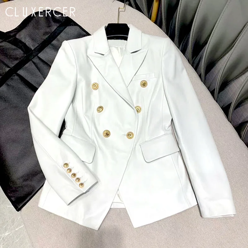 Sammenligning beløb reb Spring Autumn Women Pu Leather Blazer Fashion Button Double Breasted Faux  Leather Jacket And Coat Casual Black White Jacket _ - AliExpress Mobile