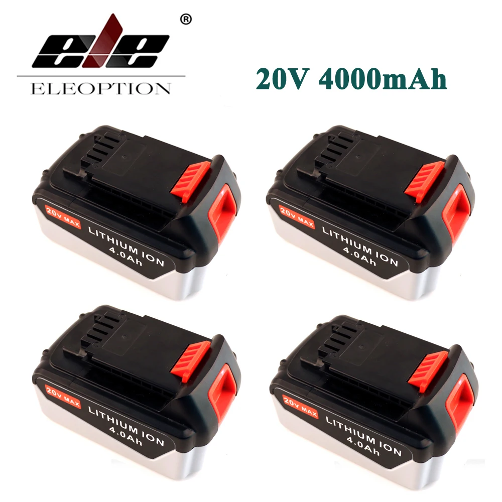 

ELEOPTION For Black & Decker 4PCS Rechargeable Power Tool Battery 20V 4.0 Ah 4000mAh Lithium Ion Battery Pack LB2X4020 LBXR20
