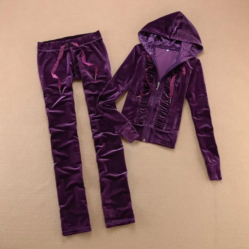 

Spring / Fall / winter Women's Brand Gold velvet fabric Tracksuits Velour suit women Track suit Hoodies and Pants red