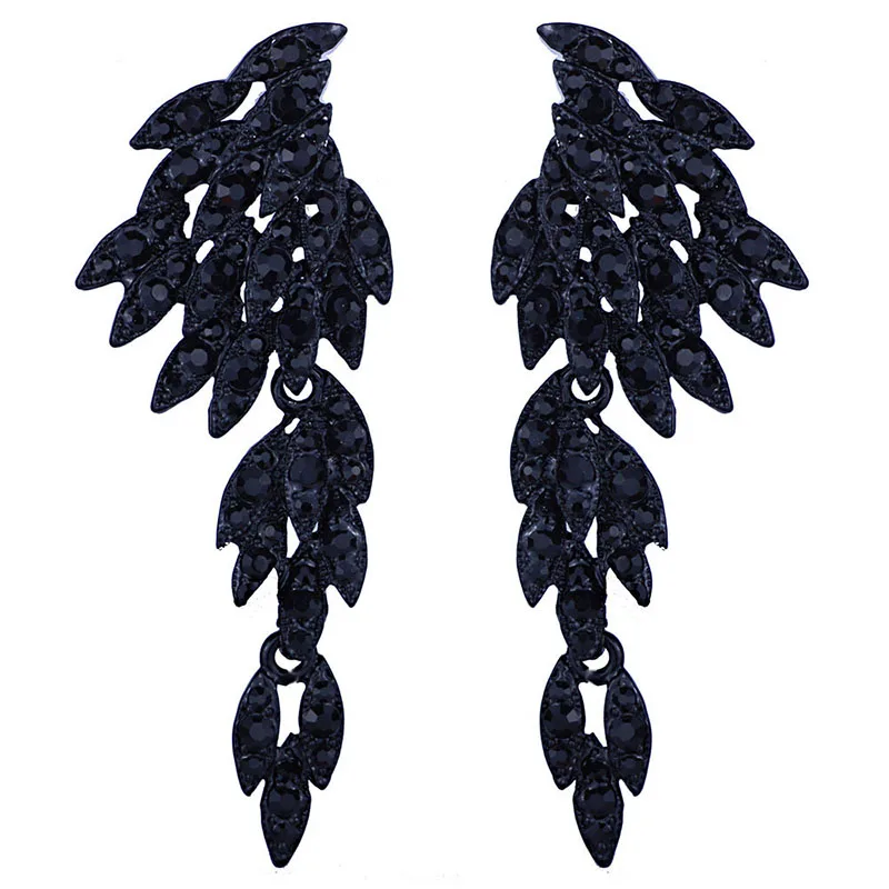 

Fashion Crystal Long Earrings for Women Eagle Silver / Black Color Bridal Wedding Earrings Jewelry