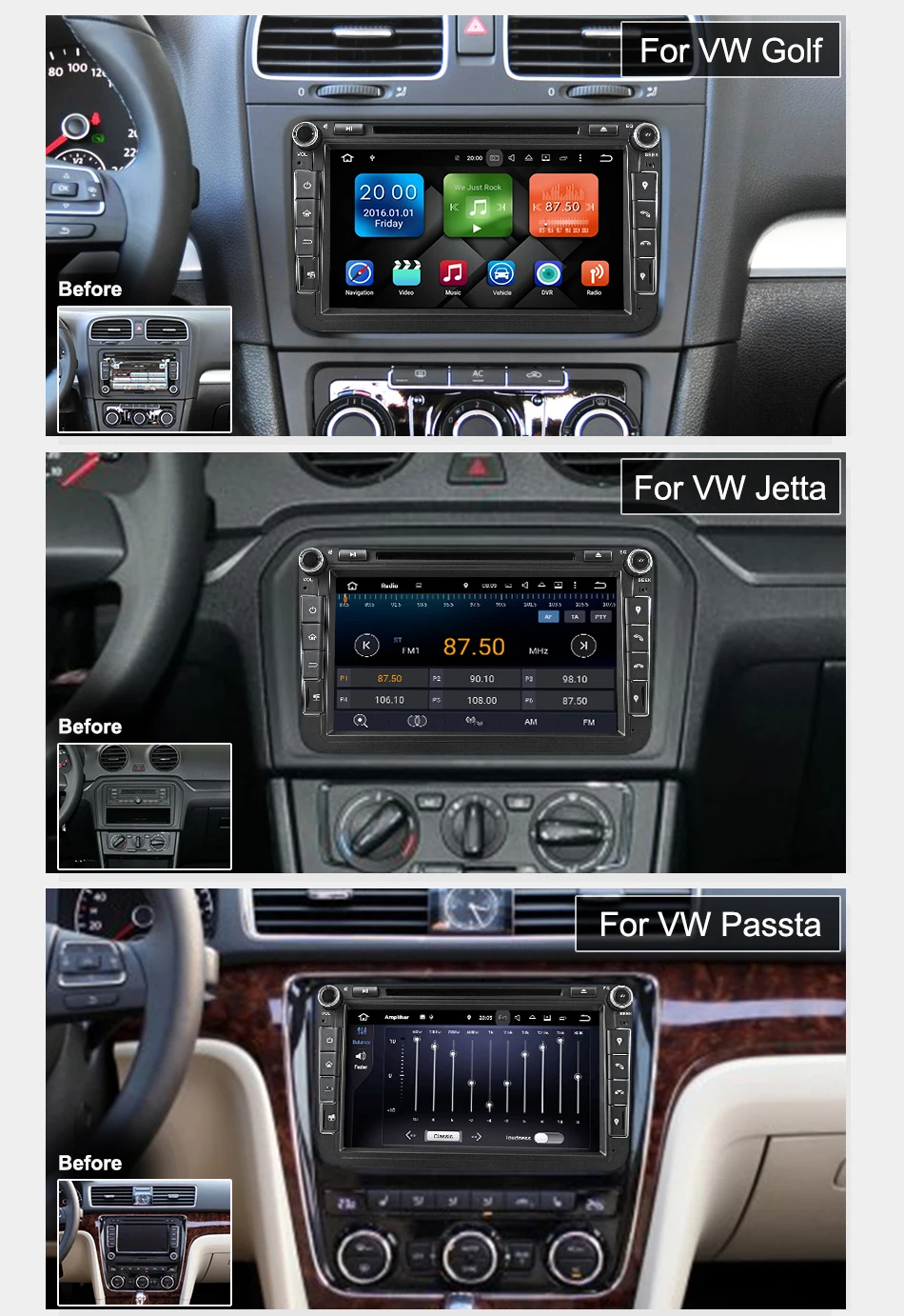 Discount Eunavi 2 din Octa core 4G 64G Android 9 Car DVD GPS for VW Passat CC Polo GOLF 5 6 Touran EOS T5 Sharan Jetta Tiguan Radio dsp 1