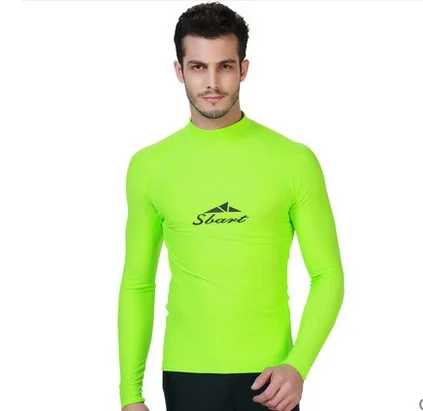 Новое поступление мужские рубашки для купания с длинными рукавами спортивный топ для серфинга Топ из лайкры водолазный костюм брендовый купальный пляжный спортивный купальник - Цвет: Зеленый