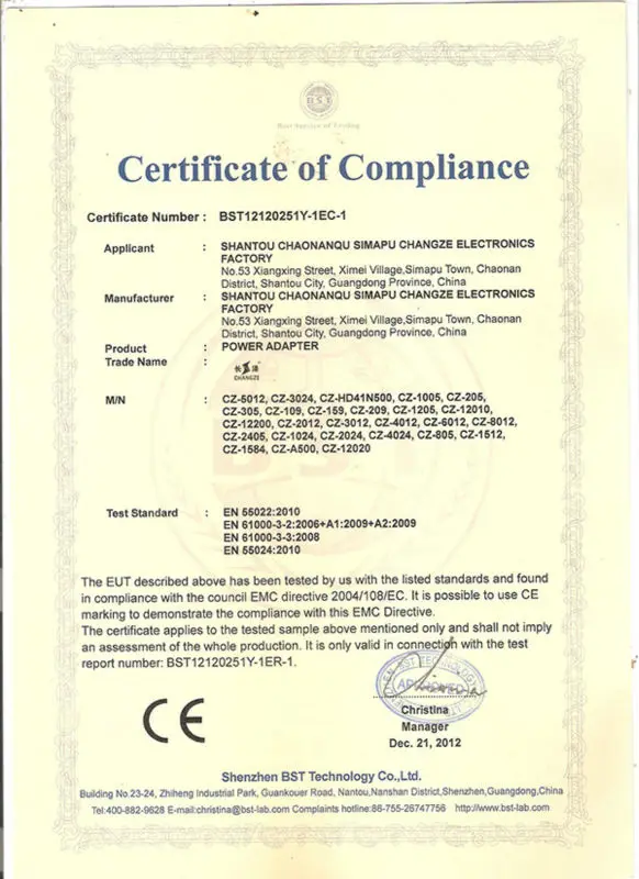 CE CERTIFICATE