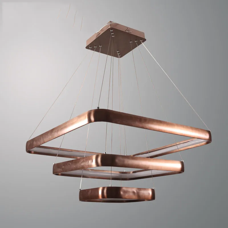 

Modern Industrial Brown Square Pendant Light 30 50 70CM Aluminum Suspended Hanging Light For Living Room Bedroom Office Decor