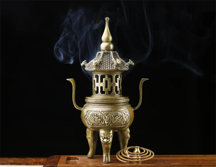 Ладан горелка катушка из чистой меди флакон с ароматическими палочками курильница Пагода форма Onsale