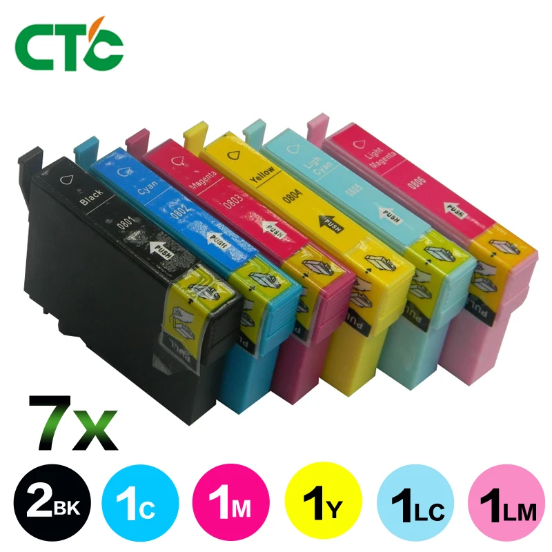 

7 Compatible for EPSON T0807 Ink Cartridges T0801 Photo Printer P50 PX650 PX660 PX700W PX710W PX720WD PX730WD PX800FW PX810FW