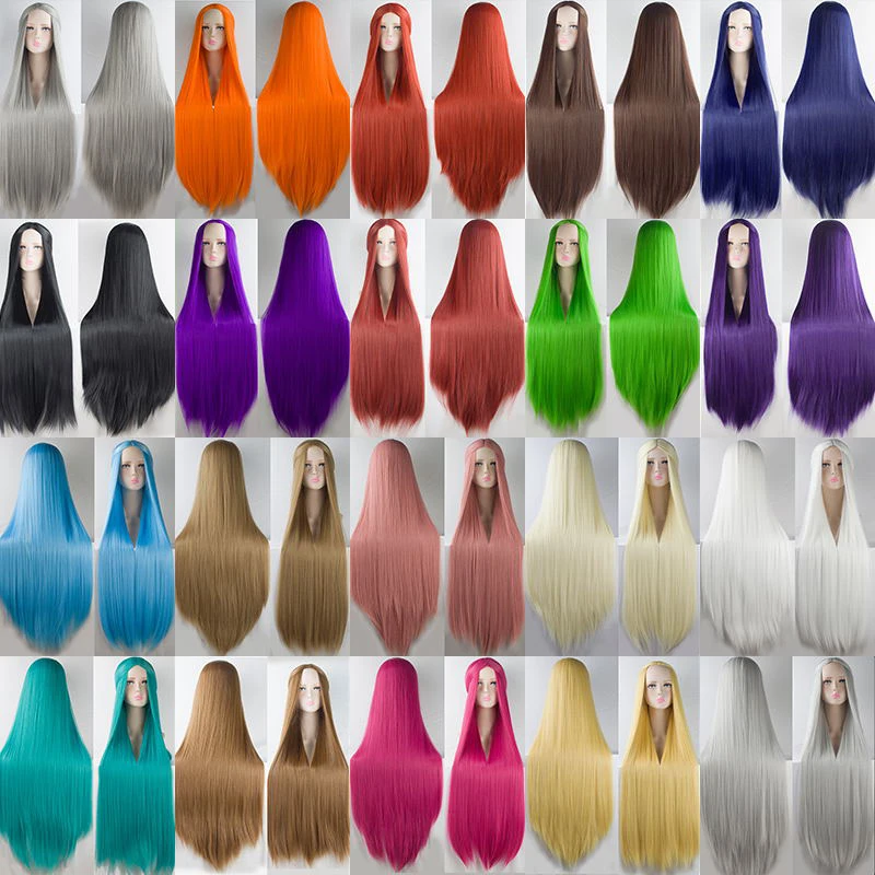 WTB largo recto Cosplay Peluca de fibra de alta temperatura pelo sintético 100 Cm Anime fiesta pelucas 20 colores coloridos