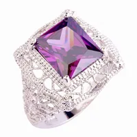 2015  Retro Style Unisex Rings New Fashion Jewelry Purple Amethyst 925 Silver Ring Size 6 7 8 9 10 Free Shipping Wholesale
