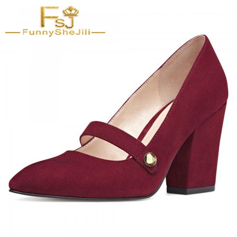 Burgundy Suede Mary Jane Heels Chunky Heels Vintage Shoes