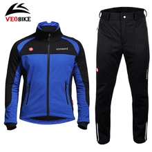 VEOBIKE Bike Jersey Set Sport Men’s Windproof Long Sleeves Clothing Winter Fleece Thermal Cycling Bicycle Jersey Jacket Suit