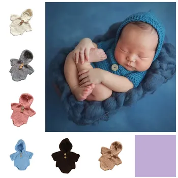 

Newborns photography props knitted Short sleeved Sweater with hat photo studio baby infant photo shoot accessories