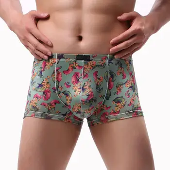 

Sexy Men Underwear Boxers Shorts Milk Silk Panties Man Printed Breathable Low-rise U Convex Pouch Underpants Cueca calzoncillos