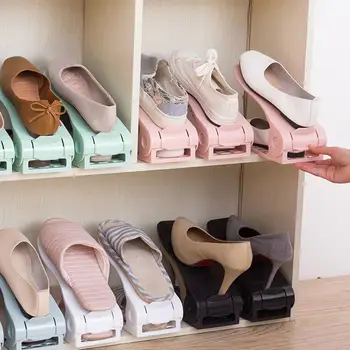 

2Pcs Home Double Deck Thickened Adjustable Shoes Storage Rack Organizer Stand