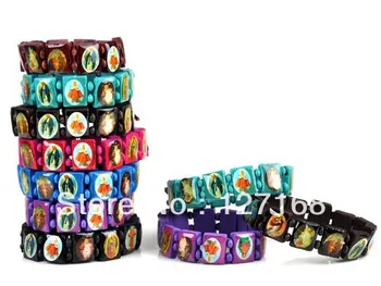 

20PCS/lot Mix Colors Children mix Saints Religion rosary wooden bracelet Free Shipping