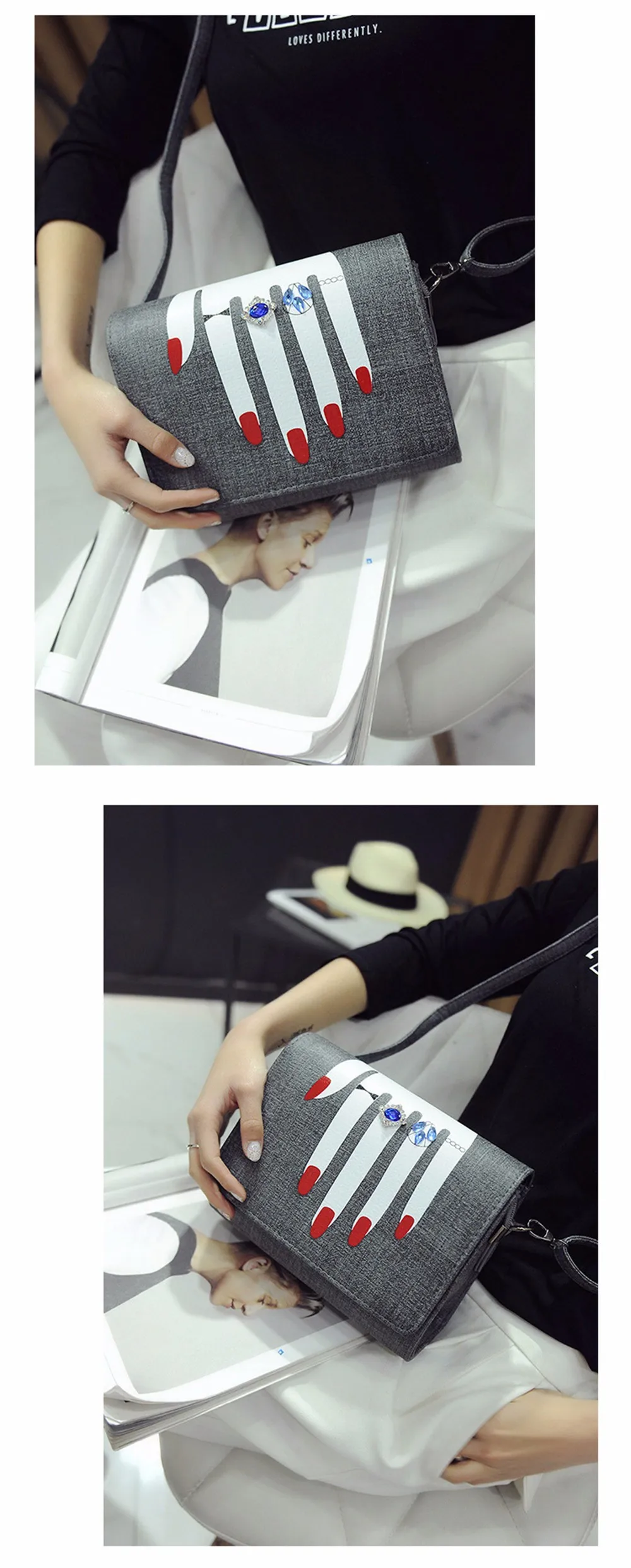 2016 New Arrival Women Crossbody Messenger Bags PU Leather Retro Finger Pattern Female ShoulderBag Dollar Price Herald Fashion (3)