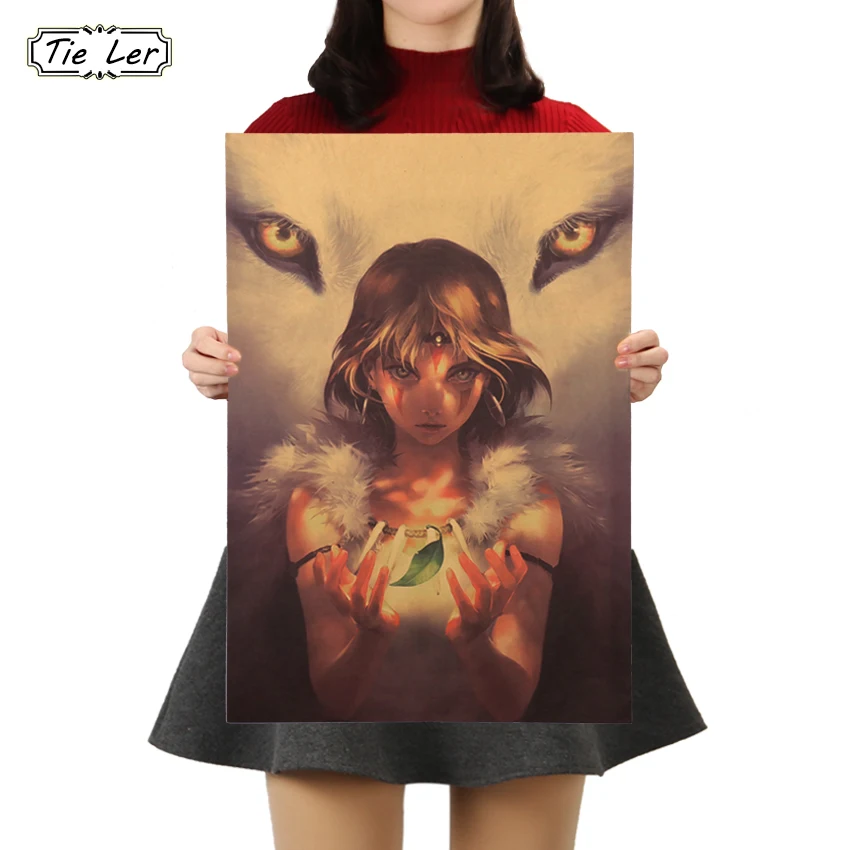 

TIE LER Miyazaki Hayao Princess Mononoke Kraft Paper Poster Anime Movie Wall Sticker Bar Cafe Decorative Painting 50.5X35cm