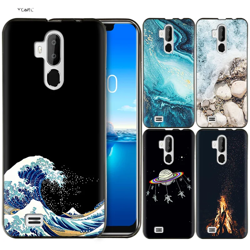 

Silicone Coque Shell Cell Phone Case for Oukitel C12 PRO C12Pro Black Dark Cases Cartoon Great Wave Space Fire