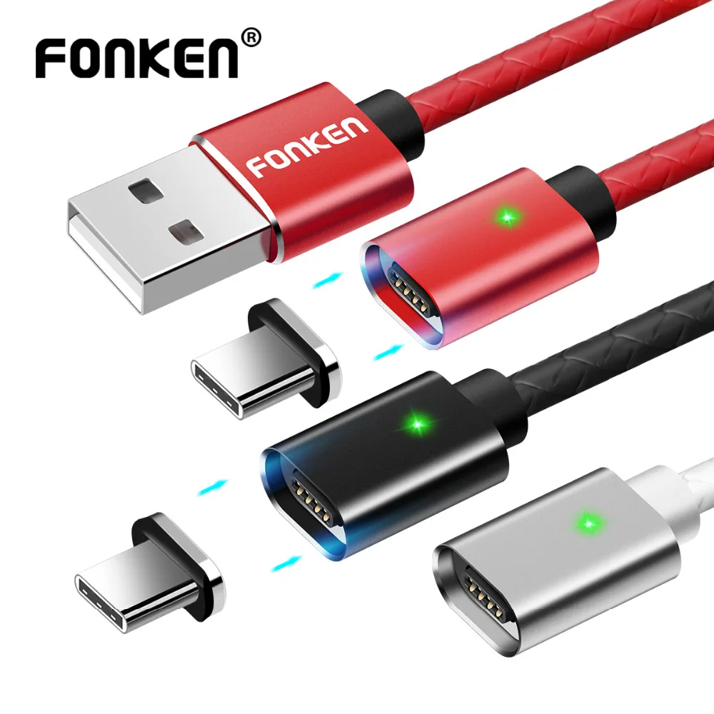 Магнитный кабель FONKEN для быстрой зарядки, магнитный кабель type c, USB C, кабель для синхронизации данных, кабели для телефонов, быстрая зарядка, магнитный кабель для зарядного устройства type C